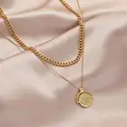 18k Gold European And American Double-layer 18K Gold Simple Copper Pendant Necklace For Women