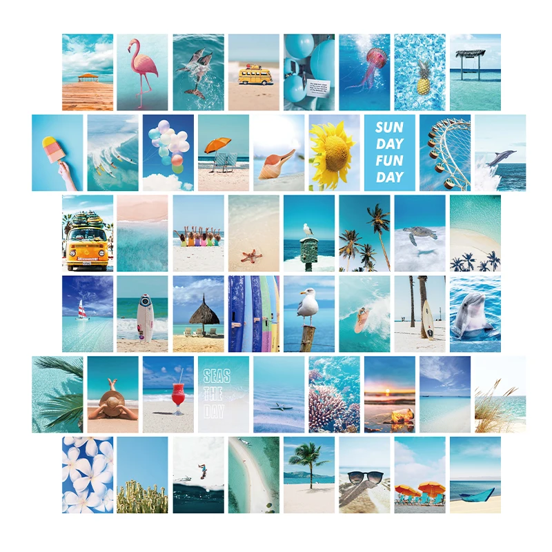 50 Sheet 10*15cm Blue Wall Collage Kits Aesthetic Picture Poster Home Art Decor 