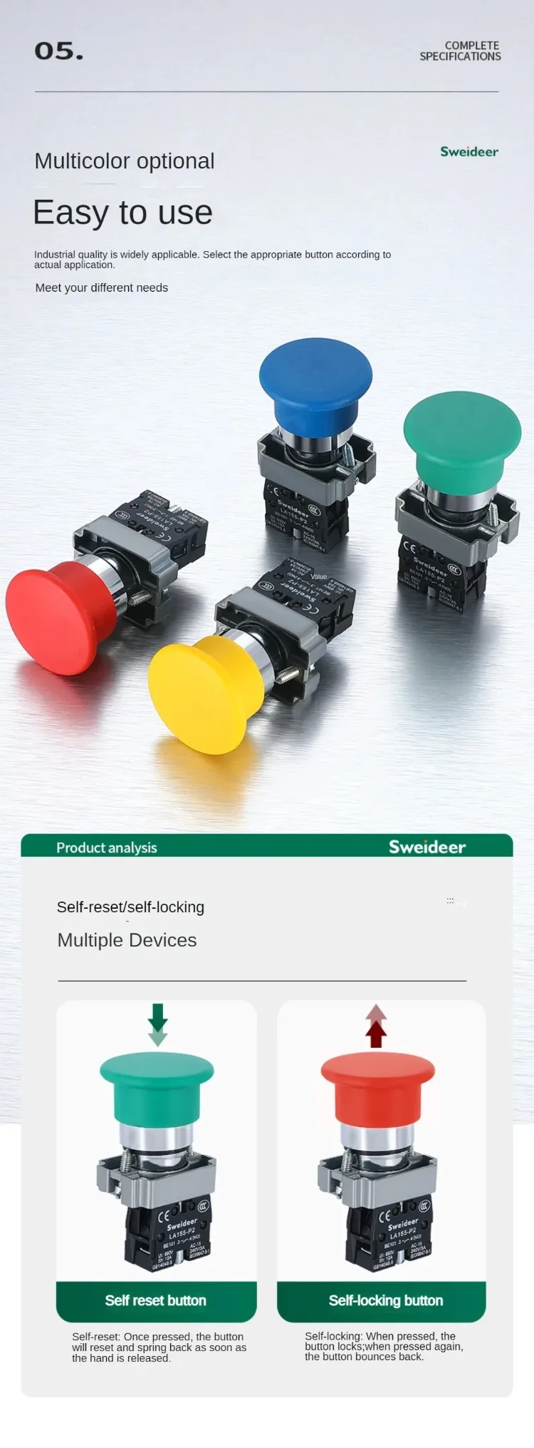 SWEIDEER Mushroom Button Switch - Momentary Self Reset