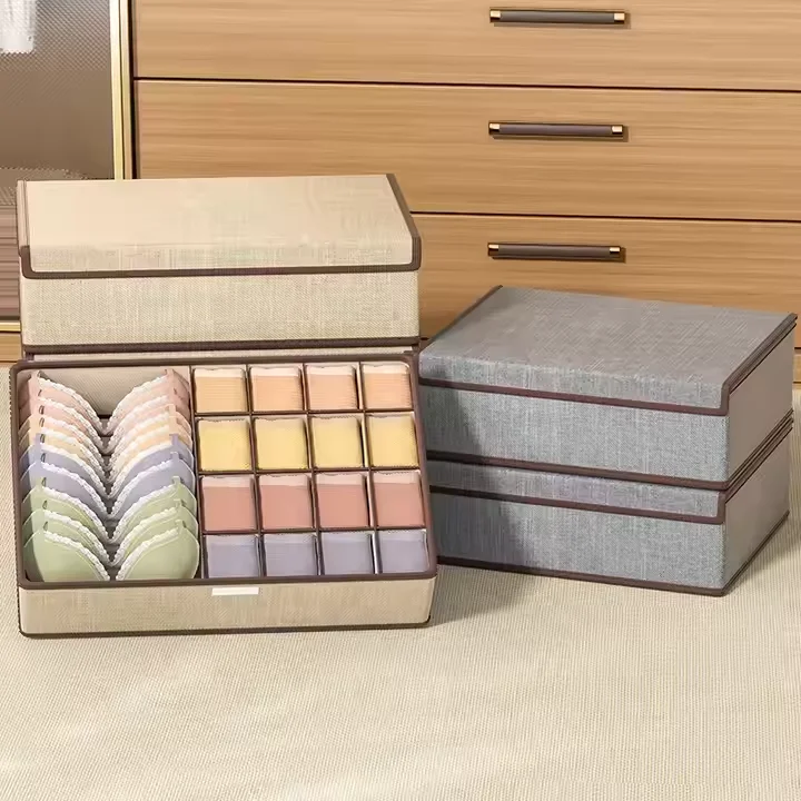 Modern Simple Eco-Friendly Fabric Storage Box for Underwear Foldable Rectangle Tableware Factory Wholesale Small Lattice supplier