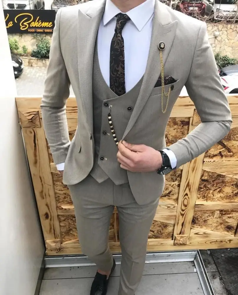 Men's White Stripe 3Pcs Suit Slim Fit Wedding Suit Blazer Tuxedos Suit Custom 