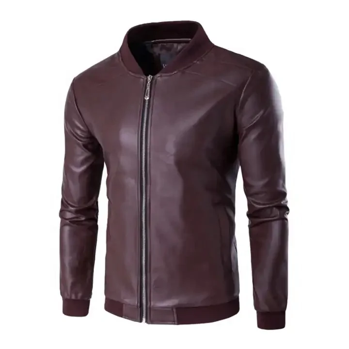 chuida Mens Stand Collar leather jacket Motorcycle Lightweight leather jacket men Faux Leather Bomber Casual Outwear