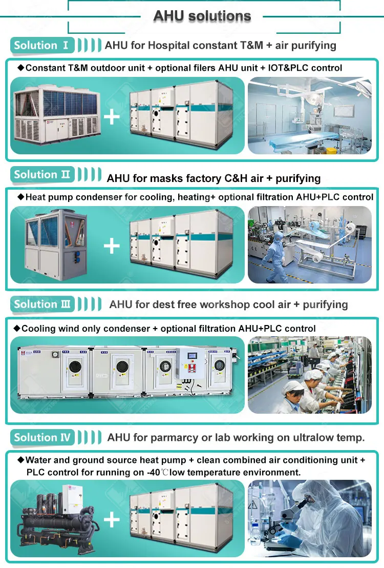 High Efficient Dx Coil 6000 cfm ahu package custom air handlers eurovent certification ahu air handling unit with heat exchanger