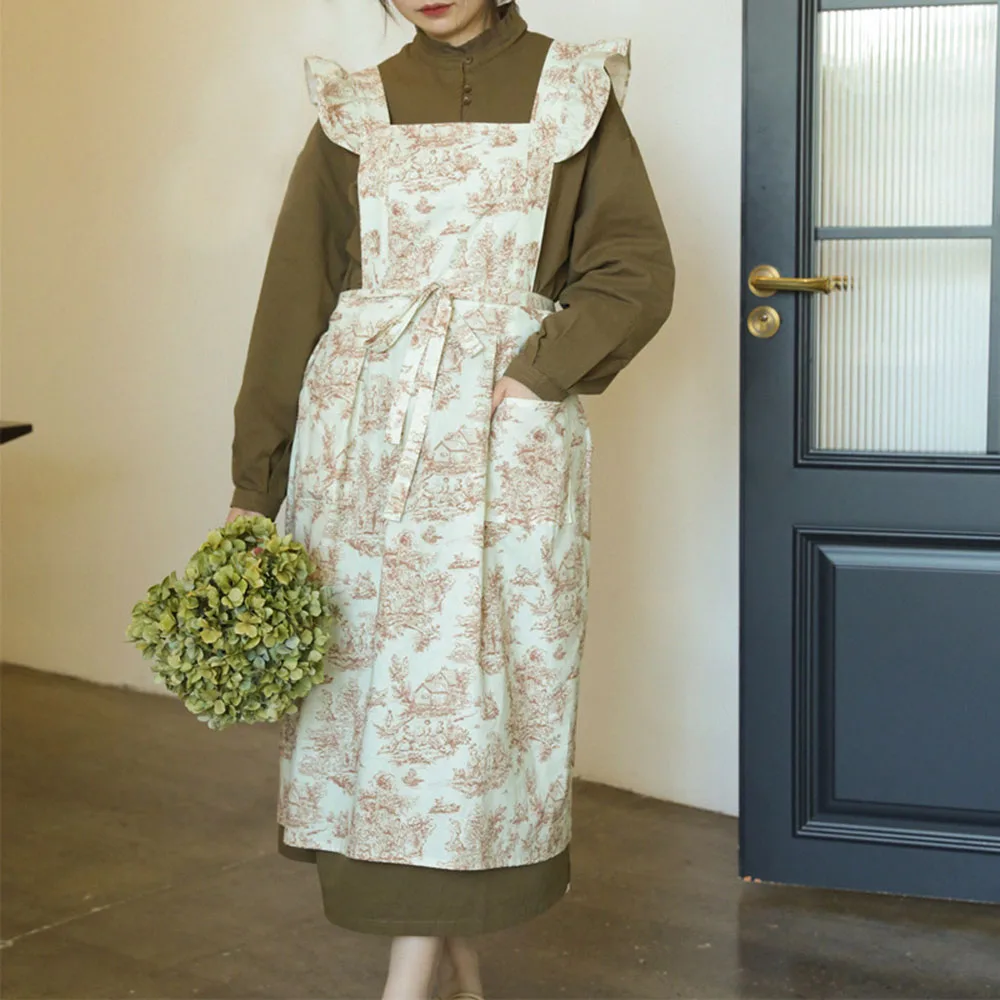 Retro French Style Thick Cotton Simple Sleeveless Flowers Leaves Grass Household Kitchen Hand Towel Overclothes Apron