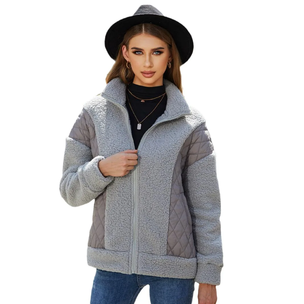 Wholesale 410gsm Fuzzy Fleece Jacket Plaid Pattern Women Clothes Long Coat Flap Pocket Thick Warm Full Zip Lapel Coat Outerwear