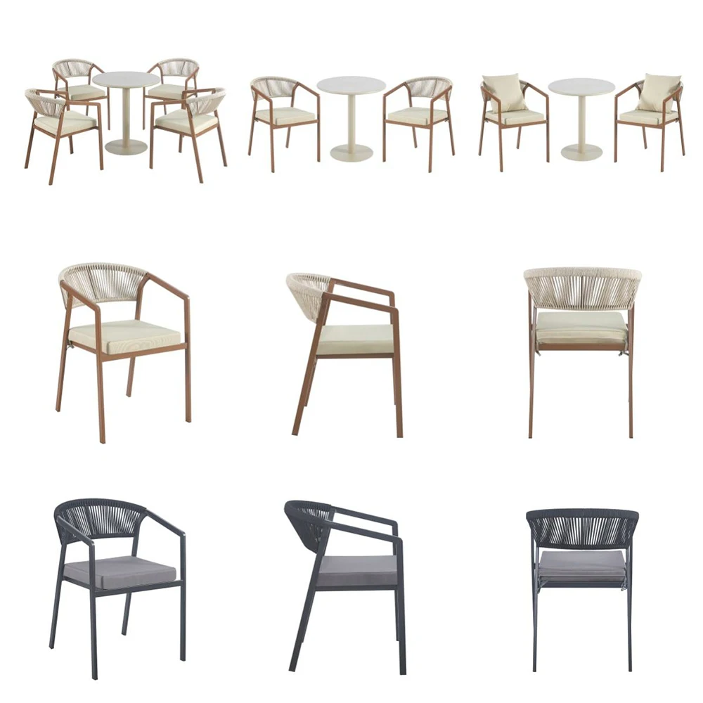 product all season modern powder coated metal frame rattan wicker waterproof balcony garden outdoor dining chair-5