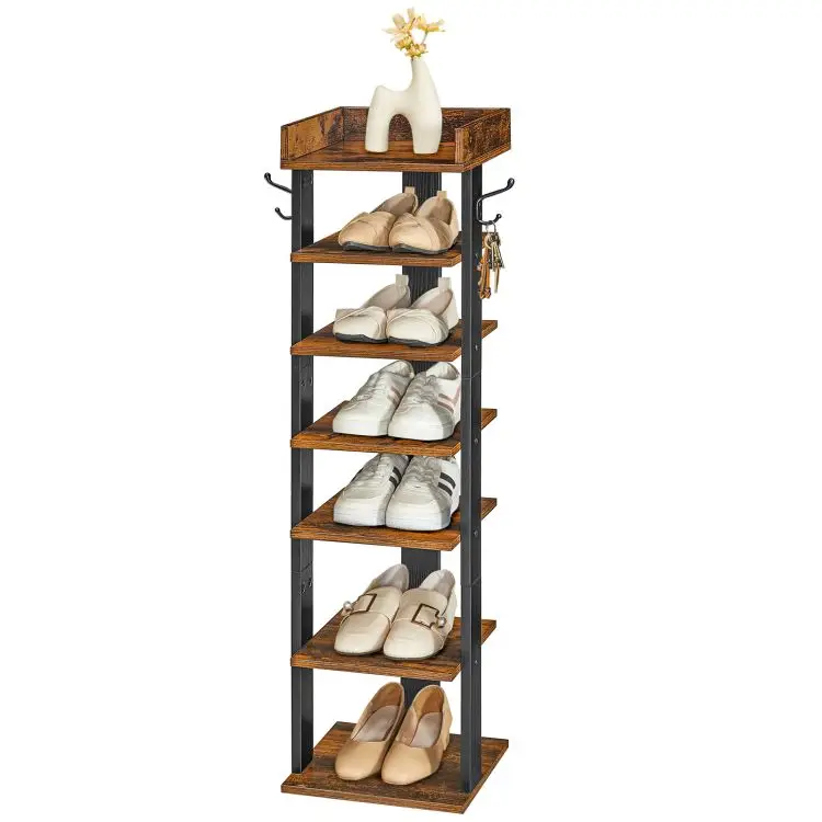 Wholesale Slim 8 Tier Layer Vertical Shoe Racks Tall Narrow Shoe Stand Storage Shelf Space Saving Shoes Organizer