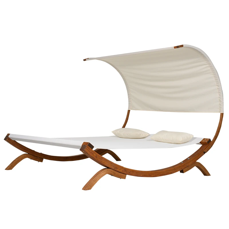 wooden sun lounger with canopy