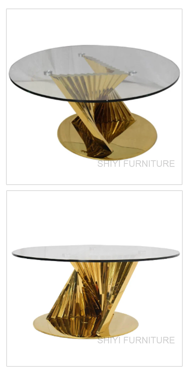 Luxury gold coffee table with clear tempered glass top