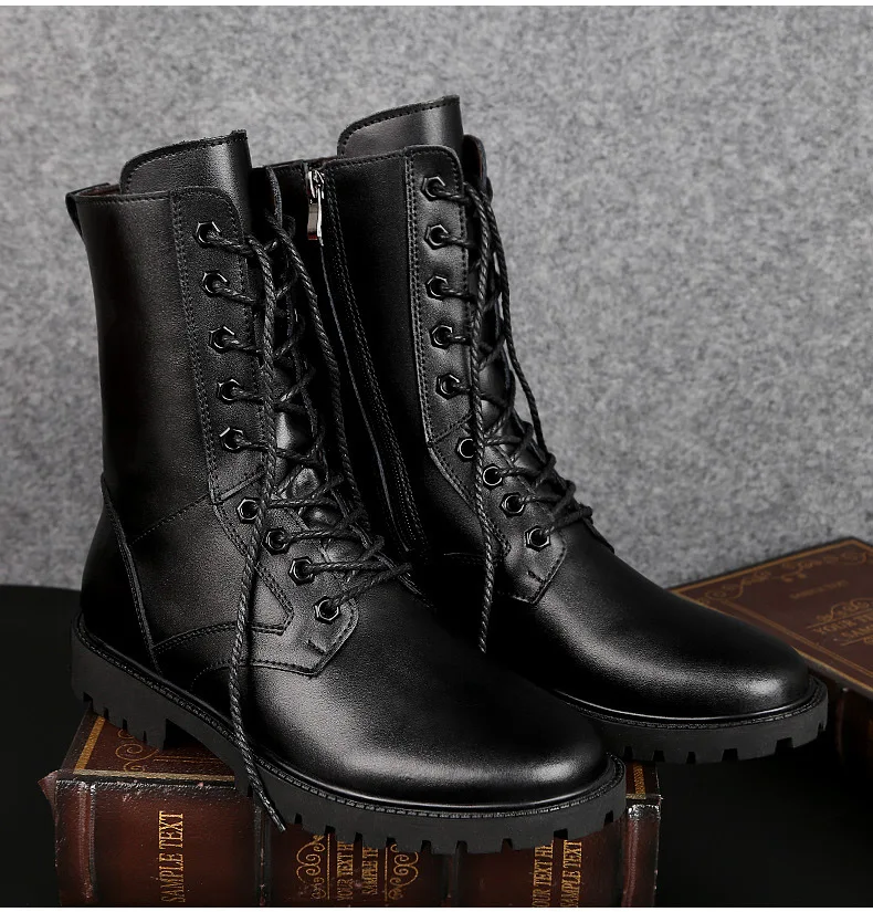 Plus Size Men's Shoes High-top Men's Sports Casual Shoes Cotton Shoes Top Layer Leather Combat Boots main image 0