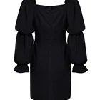 Young Latest Top Quality Fashion Casual Spring Square Neck Black Woven Dress Young Ladies Elegant Women's Dresses
