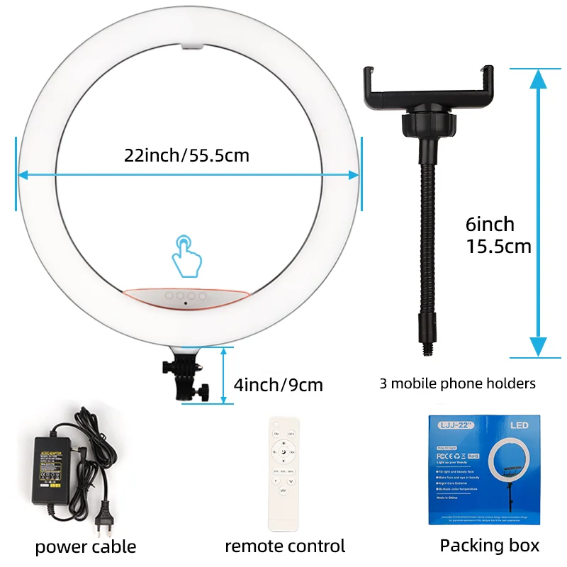 photographic rechargeable 3 phone holders custom video 22inch 22 inch lamp selfie led ring fill light with tripod stand