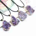 Jewelry PJ-C049 Laser Amethyst Druzy Necklace Gold Plated Pendant Necklace Gem Jewelry Leather Chain