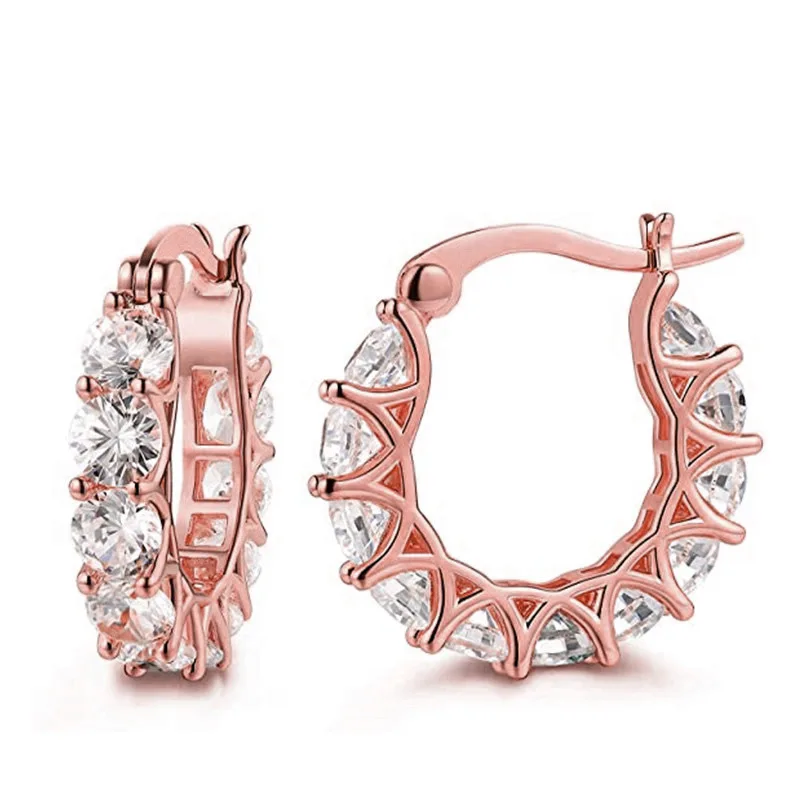 Fashion Gold Plated Silver Needle Copper Circle Hoop Earrings Many Diamonds Full Around Crystal Zircon Beautiful Earrings Women