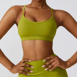 Unique Design Hot Sale U Neck Yoga Crop Tops Cross strap Beauty Back Sujetador Deportivo Solid Color Backless Womens Sports Bras