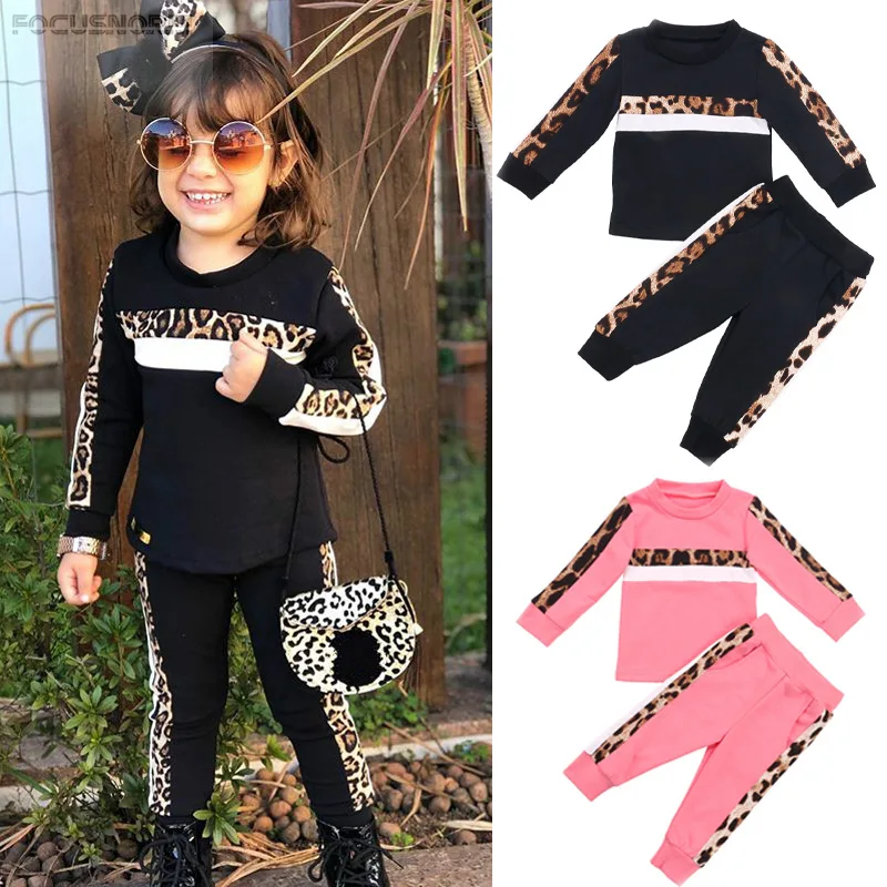 Infant Baby Girl Kids Animal Print Outfits Long Sleeve Tops Pants Set Clothes 