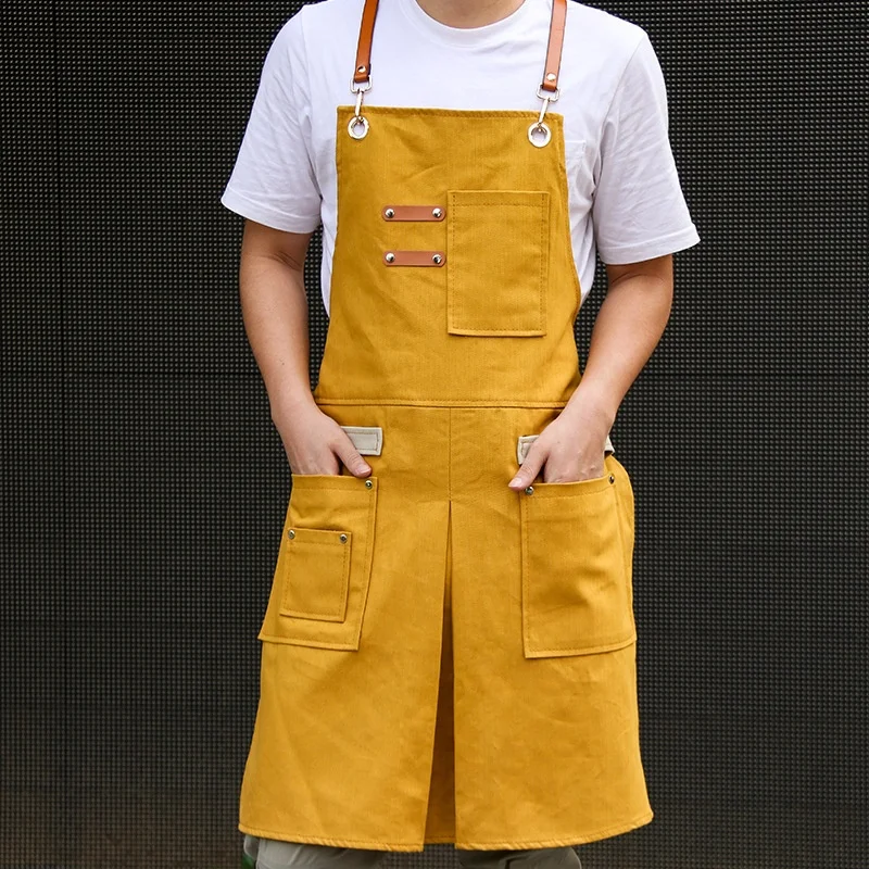 Custom Heavy Duty wax canvas Tool work Apron Chef Cooking BBQ and waterproof Working Tool Apron with pocket