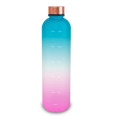 32 oz Water Bottle w/Time Marker Motivational Measurements w/Time & Volume BPA-Free Frosted Plastic Screw-On Lid