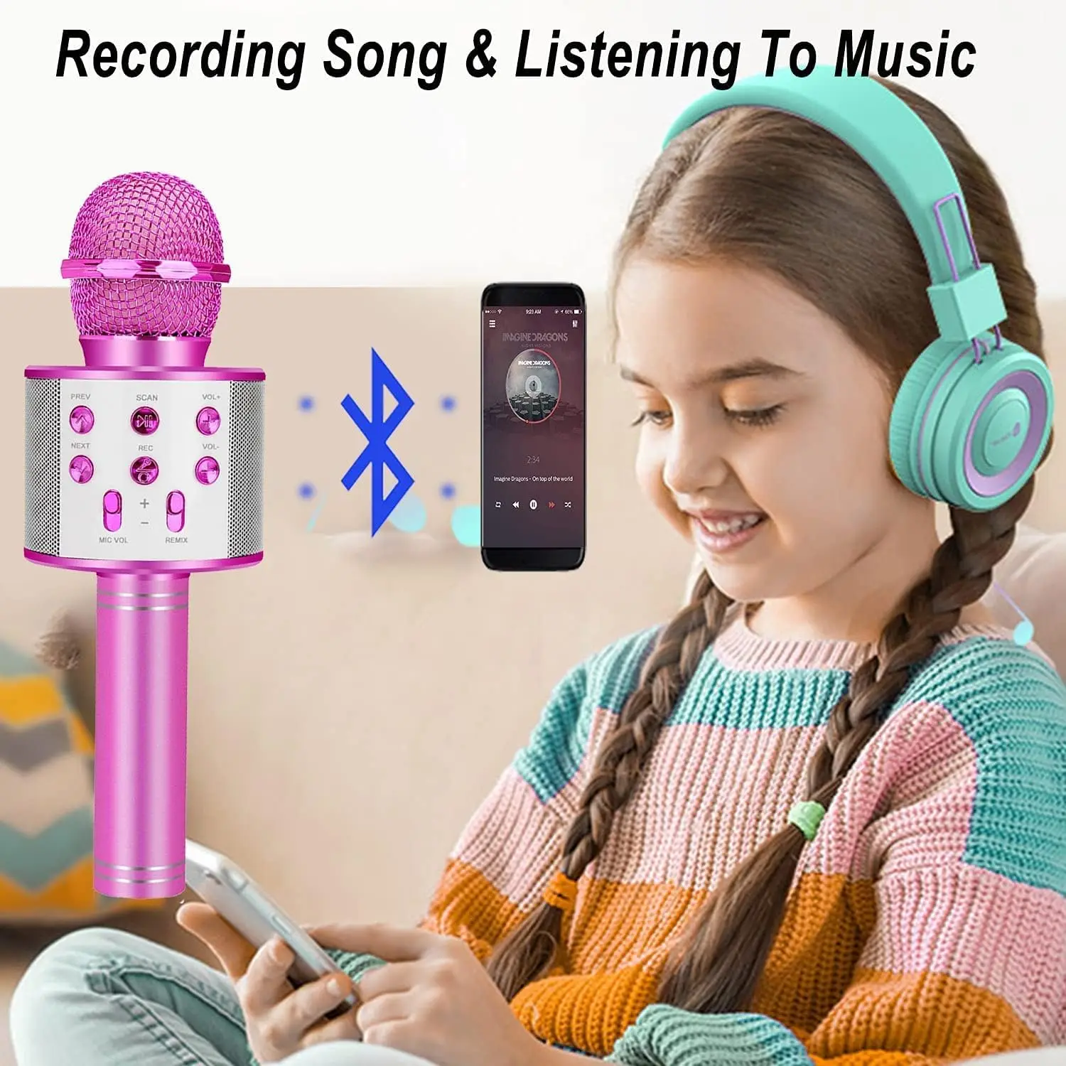 EPT WS858 Kids Microphone Speaker Handheld Professional Bluetooth Wireless Karaoke Microphone Toy