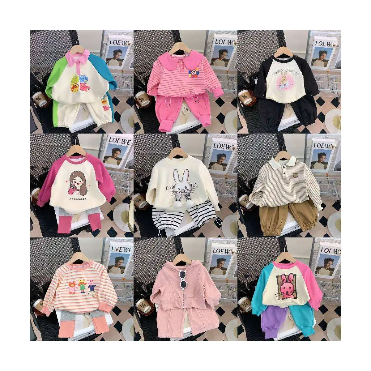 Wholesale children's cartoon printed bear girls clothing long sleeve suit sportswear 2 casual suit children's sportswear