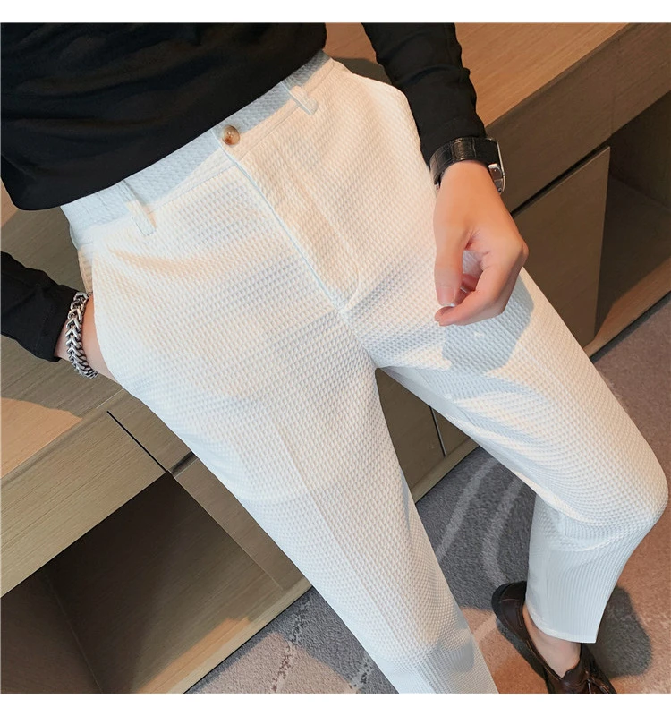 Popular new casual dress pants solid color nine-point pants fashion men's dress pants