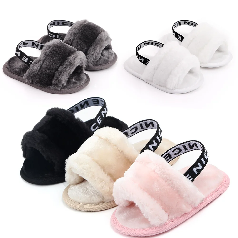 New arrive Fashion Flock Fur Soft Slide Slip On Flat sandals Casual Infant Toddler Baby Girl Slippers
