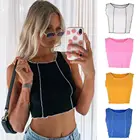 Vest 2021 New Summer Women's Round Neckline Custom Knit Sleeveless Tank Top Ruffles Ribbed Vest Crop Top