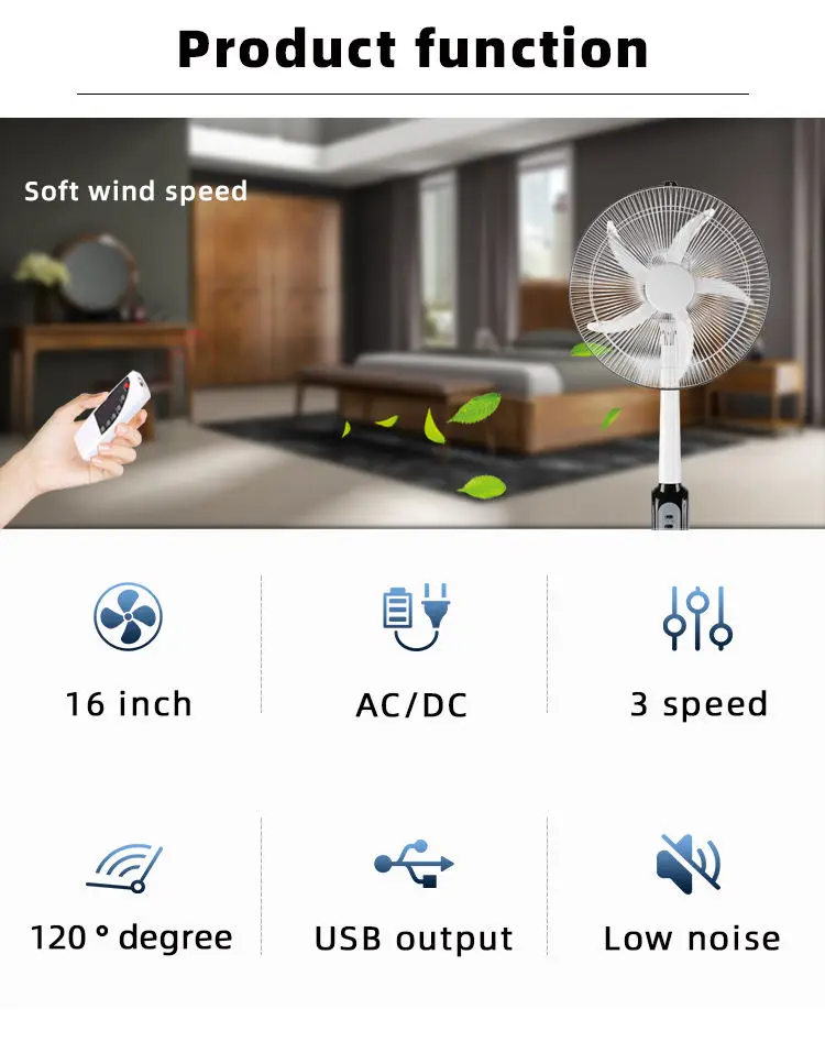 Pedestal Fan, Solar, 48W max, Plastic - detail 2