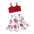 Skirt Sets Girls 1-6 Years Skirt Sets For Girls Summer Button Belt Sleeveless Tops + Floral Skirt MWL2003195