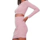 Long Skirt Chinese Factory OEM Women Long Sleeves Mini Dress Cutout Chest Mini Skirt Women 2 Piece Set