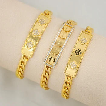 Latest Design Four Leaf Clover Cubic Zirconia Bracelet 24K Gold Bracelet Women Jewelry