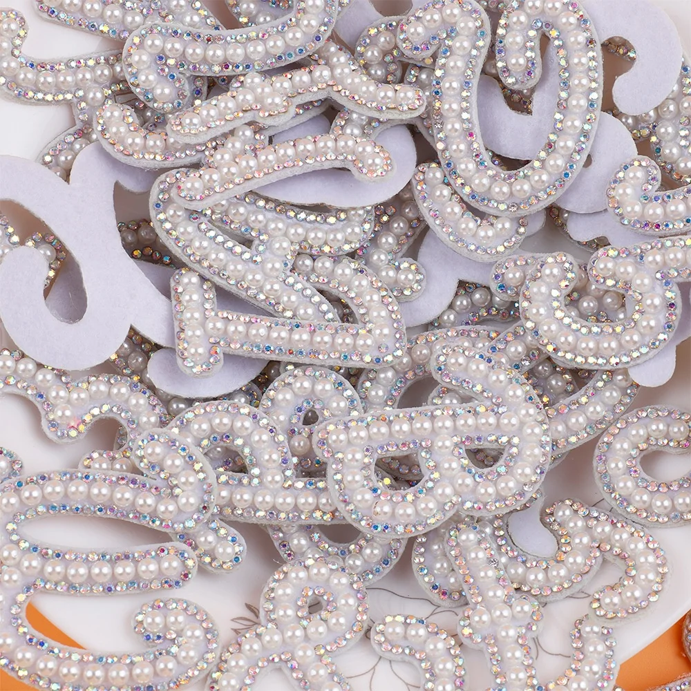 Factory direct sale Y letter iron on patches bulk rainbow pearl letter patches