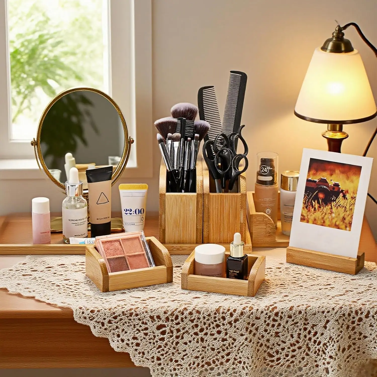 product detachable bamboo desk organizer multifunctional makeup caddy desktop storage for office cosmetic stationery wholesale-5