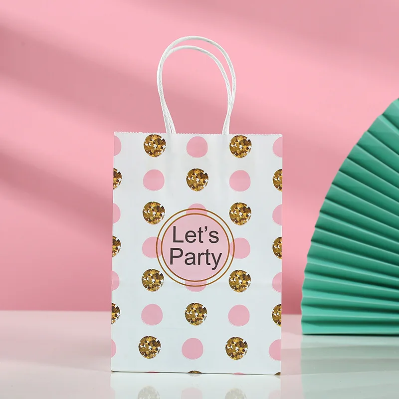 Pink kraft paper bag Candy Carrying happy birthday party girl gift bags