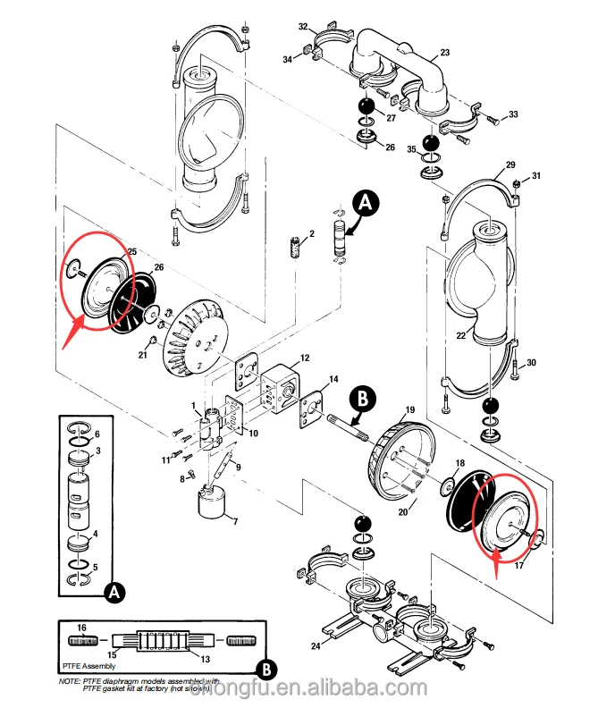 Diafragma nasosi qismi uchun oq ptfe diafragma 08-1010-55 nasos qismlari wilden diafragma zavodi