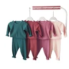 High Quality Baby Clothes High Quality 2 Pieces Set Newborn Baby Clothes Solid Colour Ribbed Baby Clothing