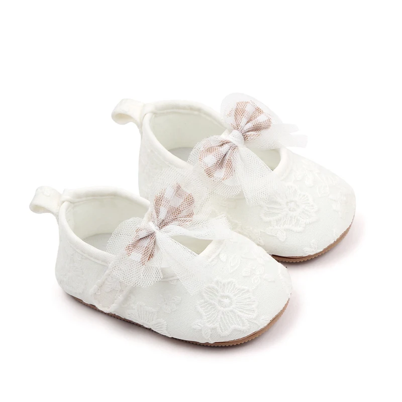 New Embroidered Mesh Bow Soft Soled Non-slip Baby Toddler Shoes for Girls details