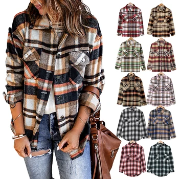 New Arrival Fall Winter Clothes Ladies Casual Long Sleeve Botton Up Pocketed Flannel Women Plaid Shirt