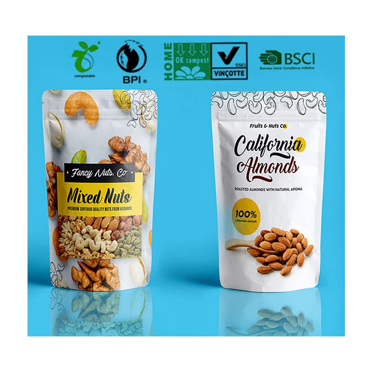 Stand-Up Kraft Zip Seal Snack Pouch for Nuts Almonds Cashews Peanuts Granola Bag