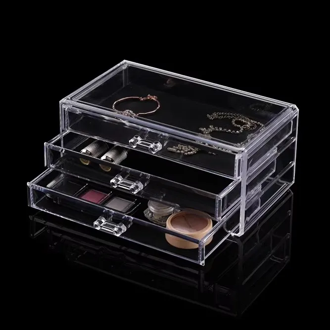 3 Drawers Earring Rings Necklaces Container Jewellery Display Box Clear Acrylic Velvet Jewelry Organizer Storage Box