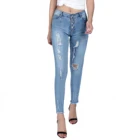 Jeans Women Slim Classic Basic Distressed Ripped Bule Jeans Pant For Women Stretch Stylish