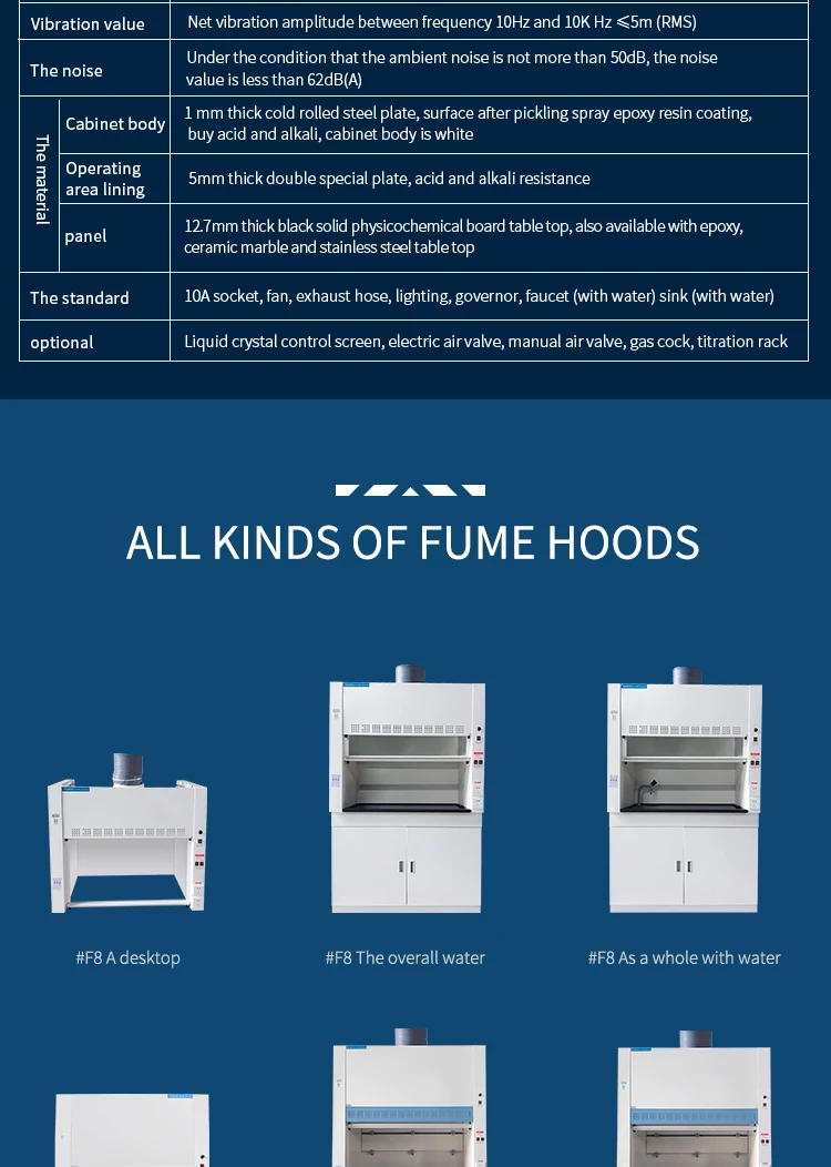 China Factory Direct Supply F9-DT-1800 Acid Alkali-Resistant Fume Hood Laboratory Equipment for School Labs