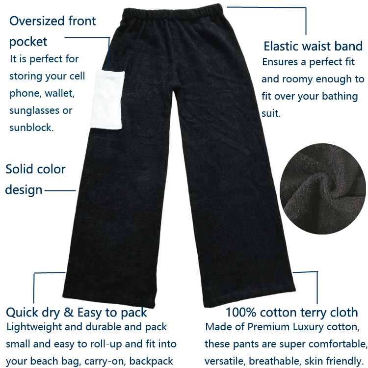 kids /adults towel pants custom 100% cotton terry towel pants /beach towel pants