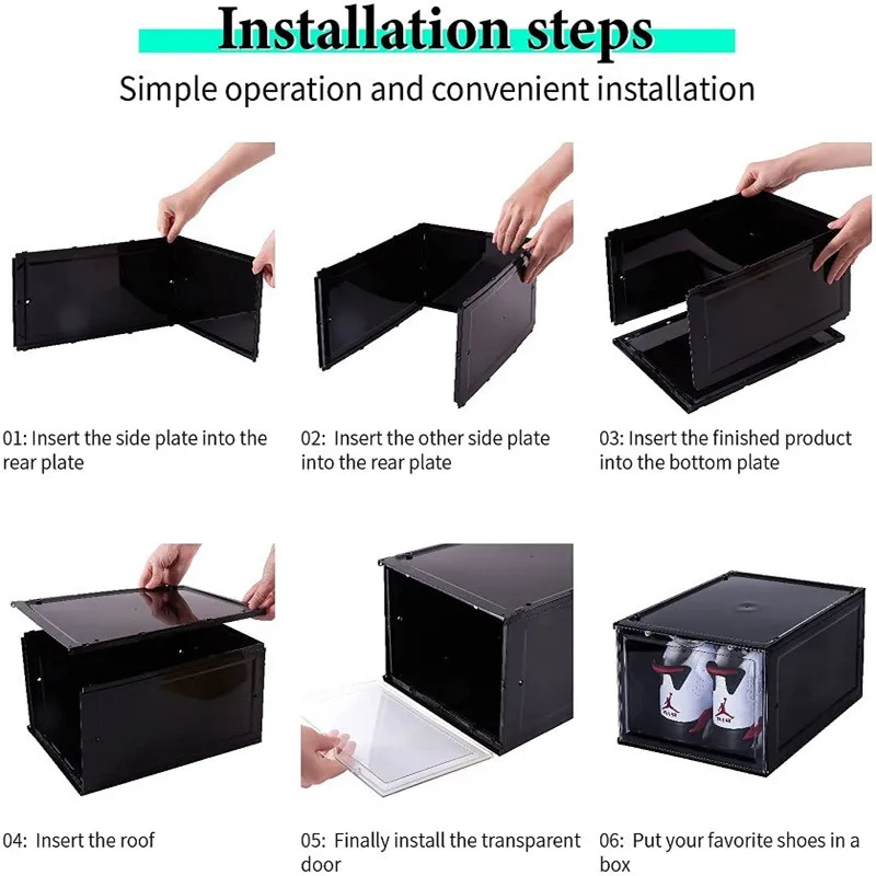 Factory price shoes box magnetic drop front clear stackable sneaer display box large plastic shoe box