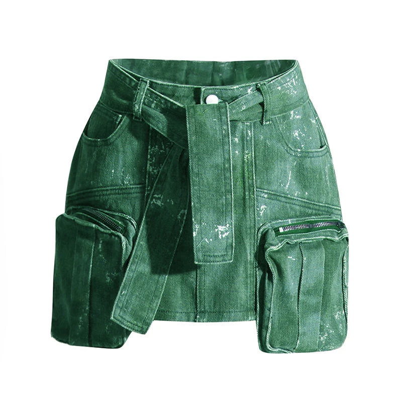 Newest Summer Unique Vintage Sexy Night Club Streetwear Colorful Baggy Cargo Style Wrap Skirt Mini Denim Skirt Women's Skirts factory