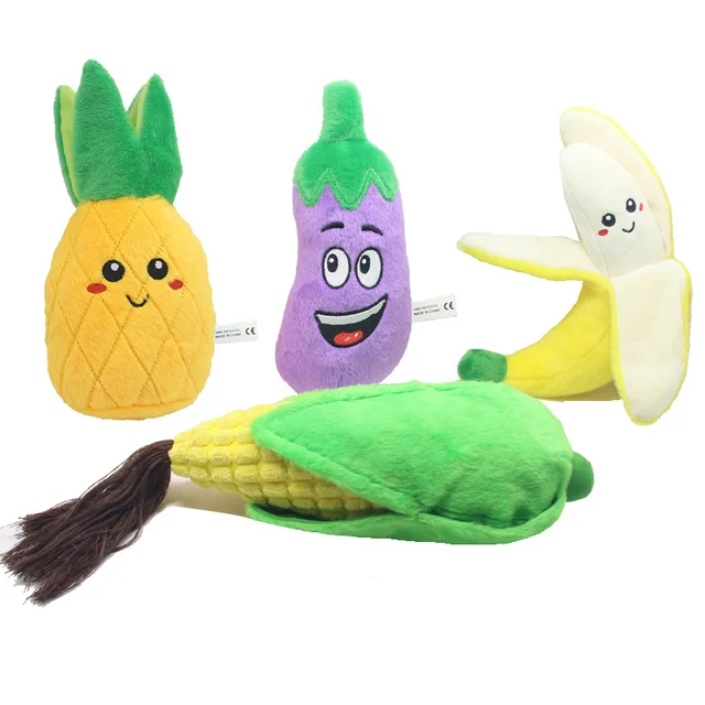 Durable Plush Dog Toy With Squeaker Fruits Vegetables Carrot Plush Dog Toys