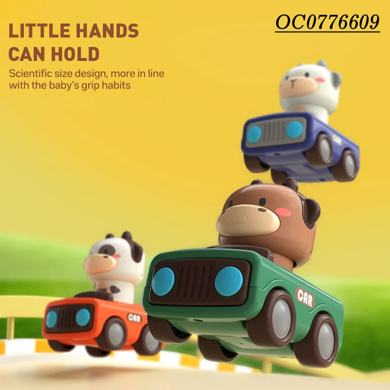 Newest 4PCS lovely cartoon cow animal baby boy press and go car toy for baby