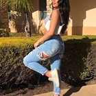 Jeans Women Factory Wholesale 2021 Skinny Mid Waist Butt Lift Jeans Denim Ripped Pants For Women Spring