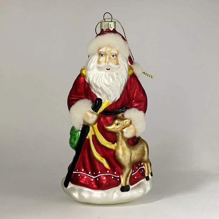 Custom High Quality Handmade Glass Christmas Hanging Decoration Santa Claus Figurine Family Home Decor Party Decorations factory