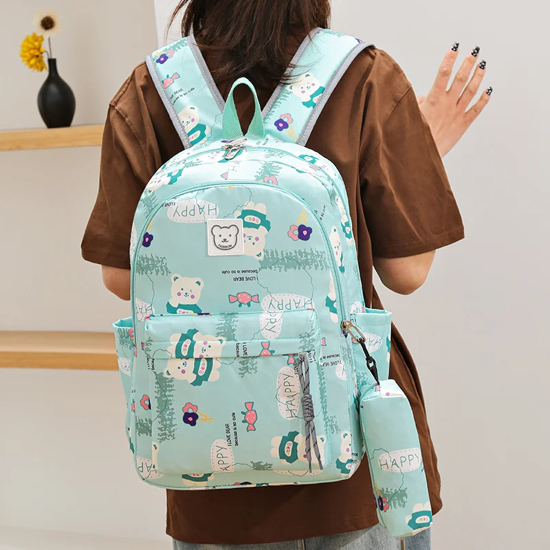 Hot selling light weight bear printing school knapsack 2 in 1 set backpack rucksack bag for girl